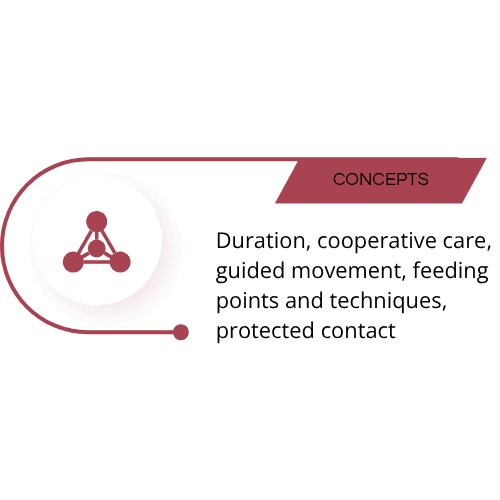 Concepts: Duration, cooperative care, guided movement, feeding points and techniques, protected contact